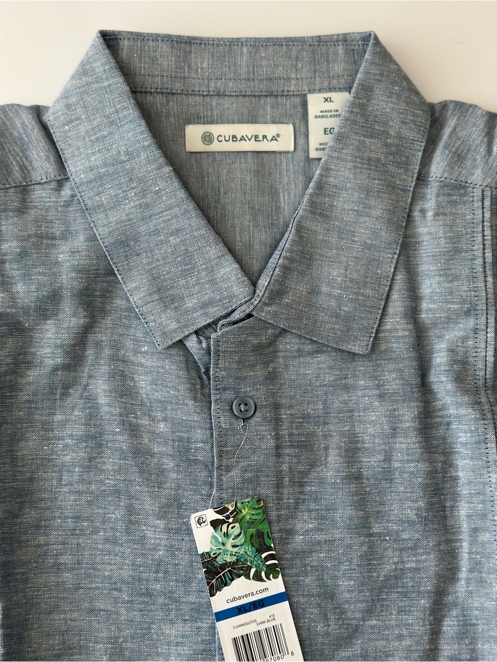 Cubavera Linen Blend Shirt Men’s XL Blue Button Front Short Sleeve NWT